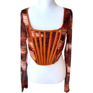 PrettyLittleThing Orange and Brown Striped Top
